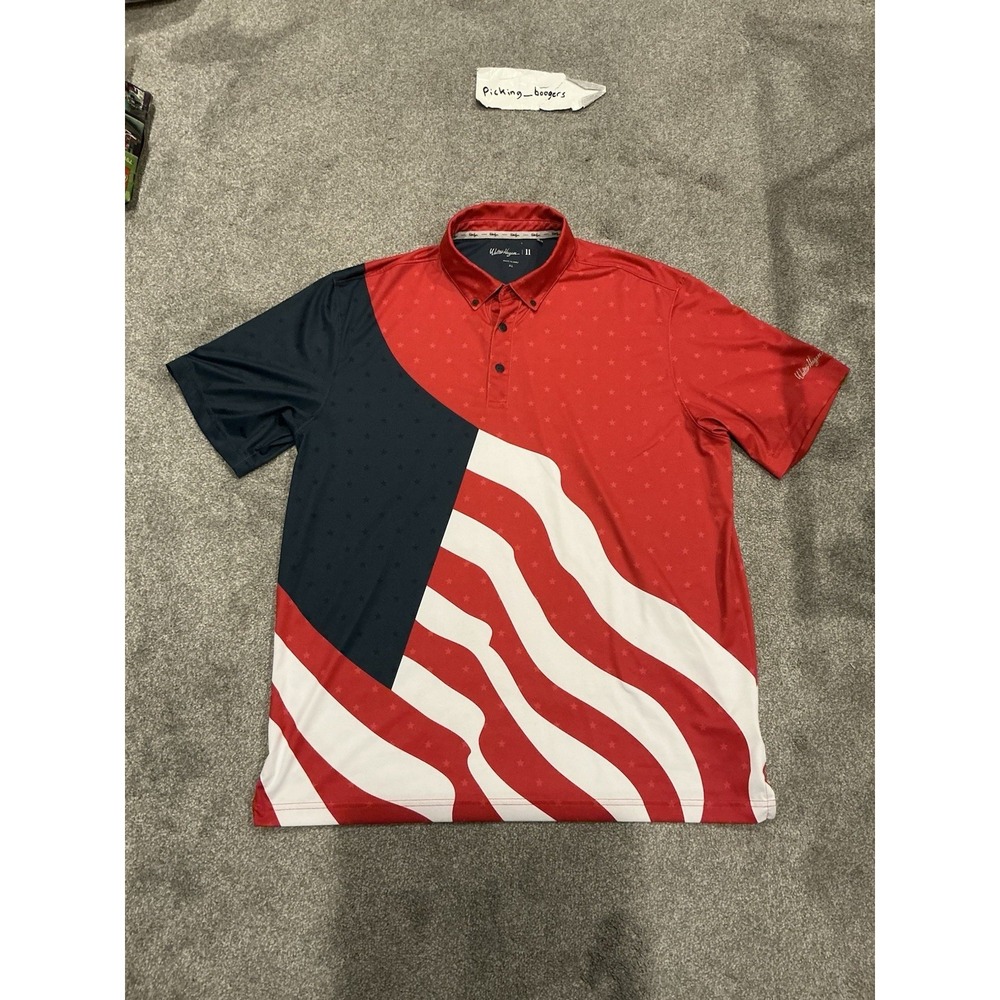 Men's Walter Hagen UPF Polo Shirt American Flag Size XL Golf Shirt